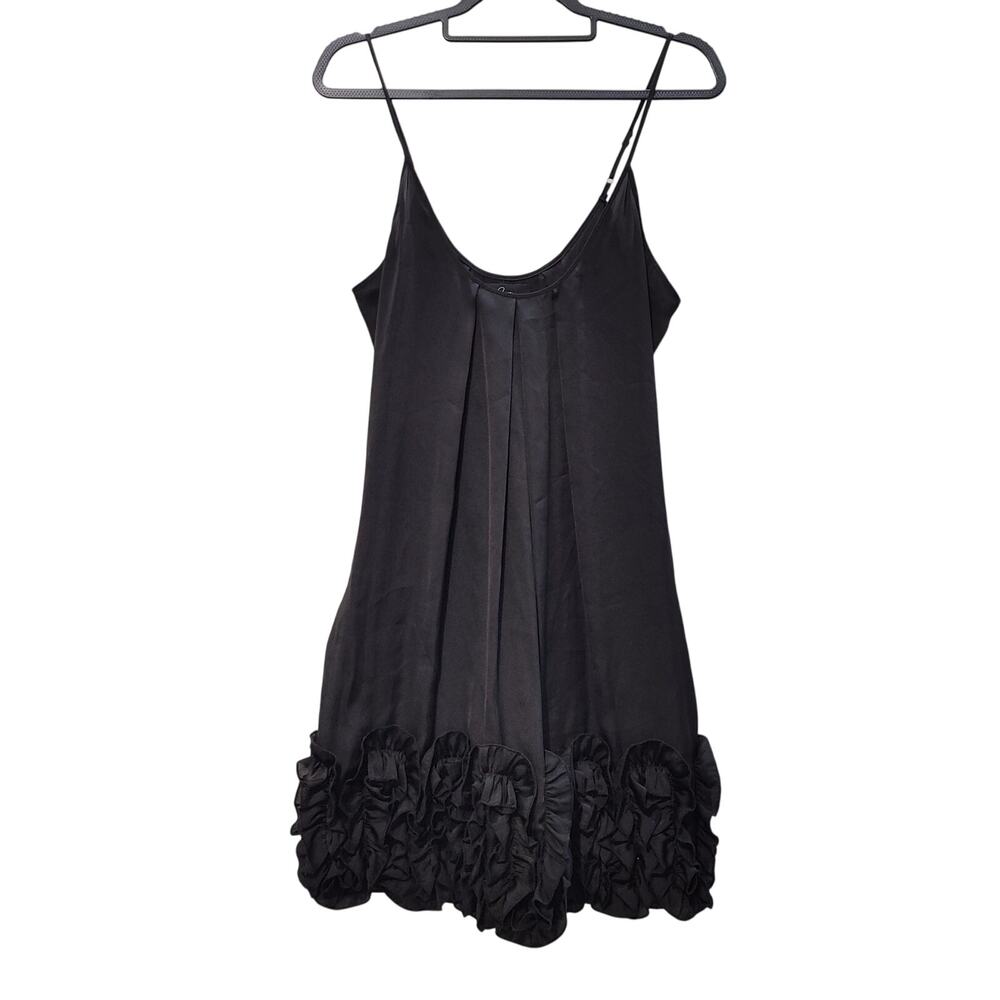 Aqua Mini Dress Ruffle Embellished Hem Adjustable Straps Black Womens Small